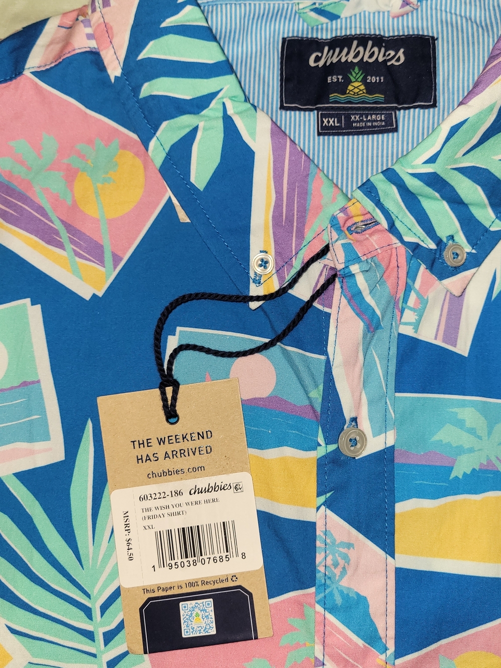 chubbies Blue Tropical Print Casual Button Down Shirt